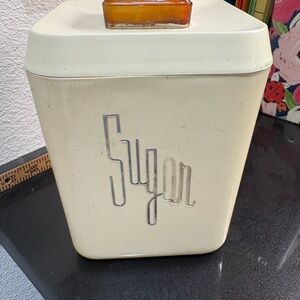Vintage Cream Sugar Canister with Amber Lid